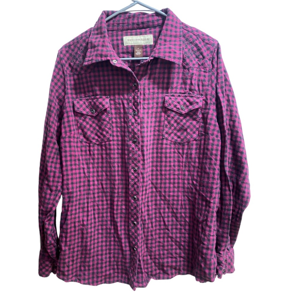 Women’s Bit & Bridle Western Flannel Snap Down size XL Horse Embellishments